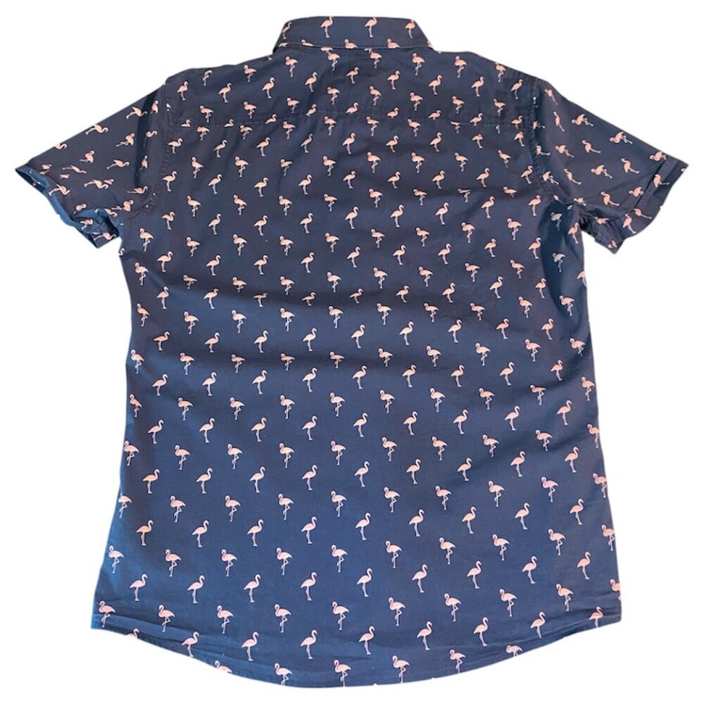 Apt 9 Men’s Small Shirt Slim Fit Premier Flex Short Sleeve Navy with Flamingos - Picture 8 of 11